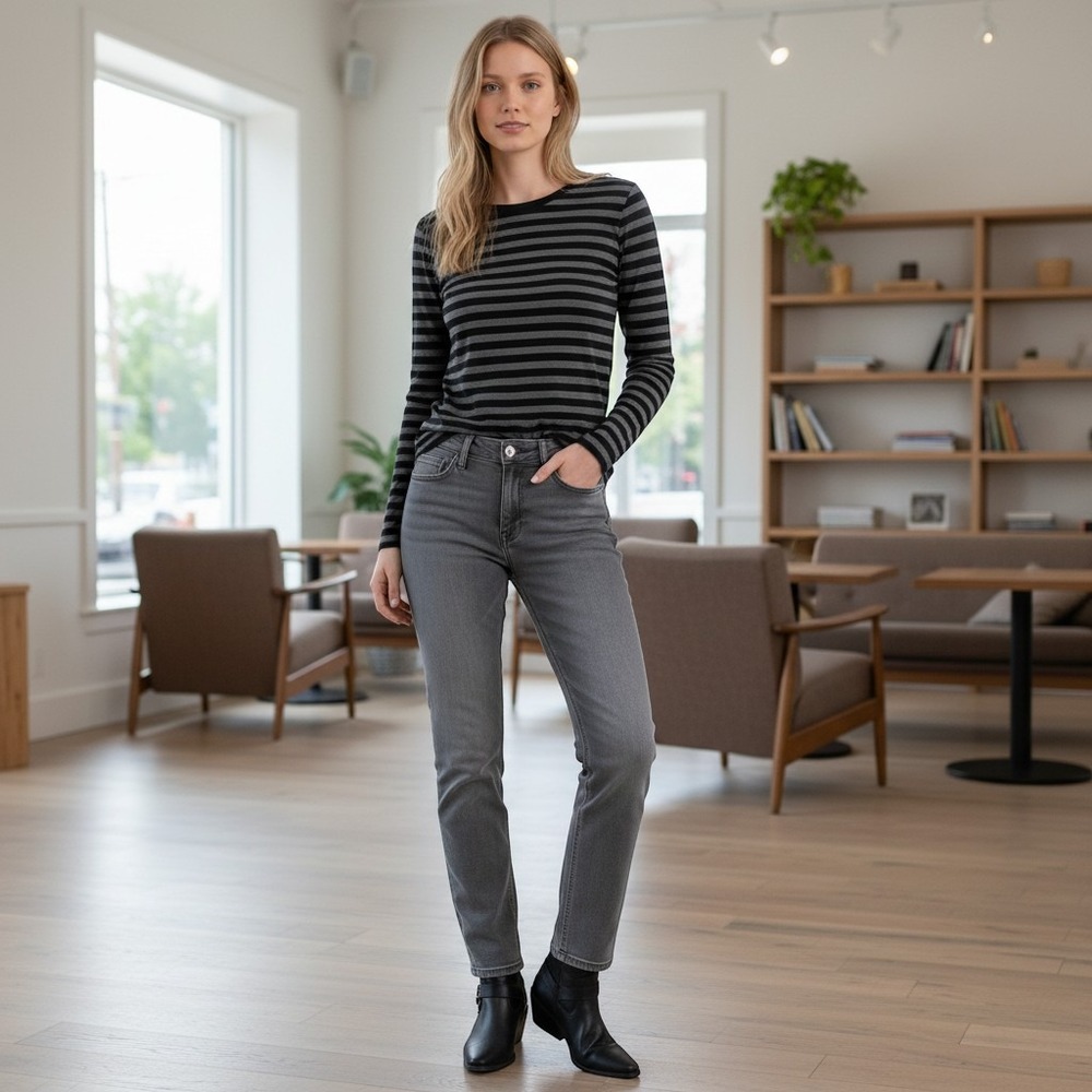 NWT Sonoma Goods for Life Womens High Rise Straight Leg Jeans Gray SZ 14 Stretch